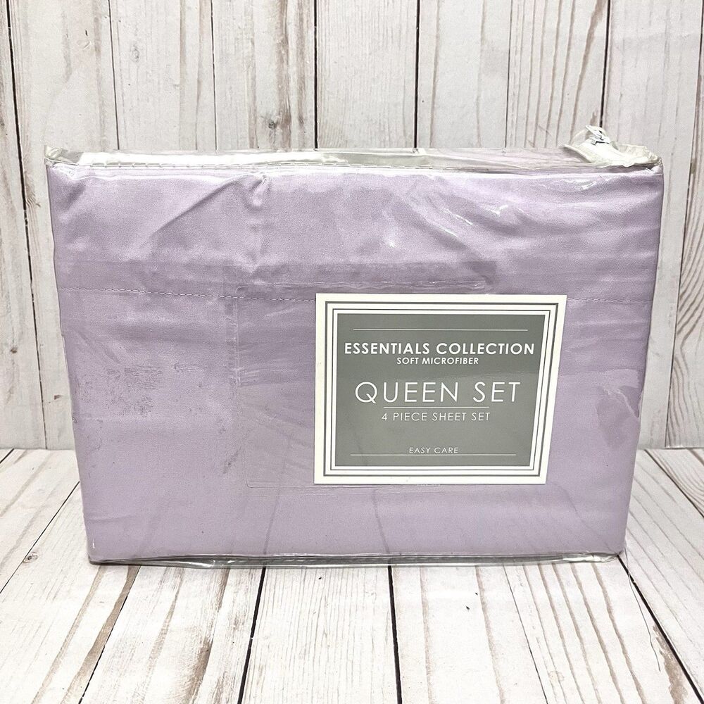 New! Essentials Collection Soft Microfiber  Queen Sheet Set Lavender Purple